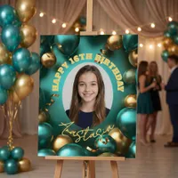 Teal & Gold Balloons Photo Birthday Party Welcome Foam Board