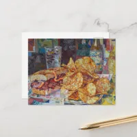 A sandwich and chips collage postcard