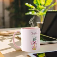 Pink bow pineapple tropical summer monogram mug