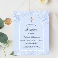 Baptism blue confetti arch boy invitation