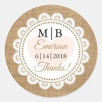 Thank You Burlap Personalized Wedding Stickers