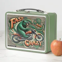 Bold Bear Rides a Motorcycle With Flair Metal Lunch Box