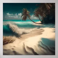 Ocean Art | Beach Waves and Palm Trees Tropical Poster