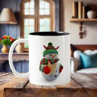 Snowman Holding Stars Two-Tone Coffee Mug
