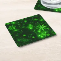 White Snowflakes Deep Green Paper Coasters