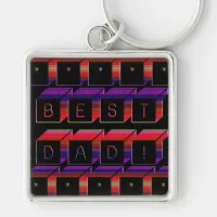 Best Dad Blocks Text Red & Purple Keychain