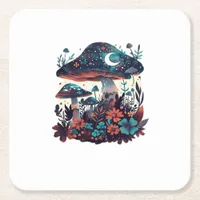 Cottagecore And Aesthetic Goblincore Mushroom Fair Square Paper Coaster
