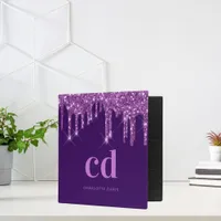 Purple glitter pink monogram custom school  3 ring binder