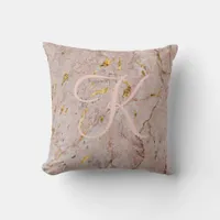 Abstract Rose Gold Marble Monogram Throw Pillow