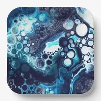 Deep Blue and White Marble Fluid Art   Paper Plates