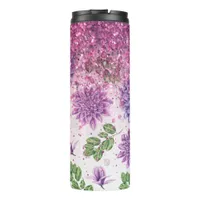 *~* Magenta Floral Succulent Glitter Girly Thermal Tumbler
