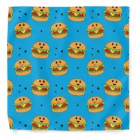 Beef Burger Pattern Cute Blue Kawaii  Bandana