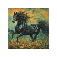 Galloping Black Stallion Wood Wall Art