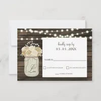 Rustic Country Mason Jar Daisy Barn Wood Wedding RSVP Card