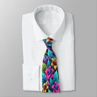 Bold Neon Lilies Illuminate Lush Greens Neck Tie