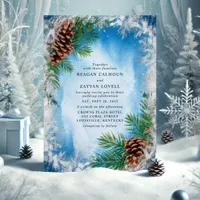 Frosty Blue Winter Pinecone Wedding Invitation