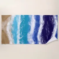 Blue Ocean Waves Sandy Beach  Beach Towel