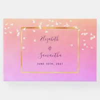 Wedding rainbow soft pastels violet peach birds guest book