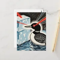 Angry Minnesota Loon Melting Ice Cubes with Lazers Postcard