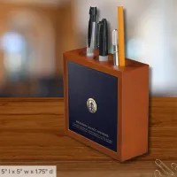 Blue Leather Print Gold Seal Logo Desk Organizer