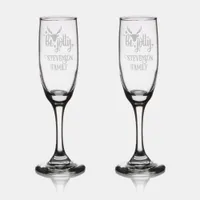 Monogram Christmas - Family Name Be Jolly Etched  Champagne Flute