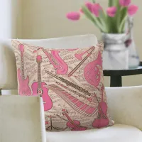 Sheet Music and Instruments Pink/Ivory ID481 Throw Pillow