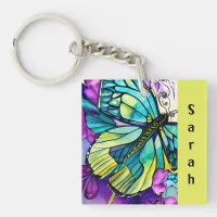 Shaded with a Green Butterfly Personalized  Keychain