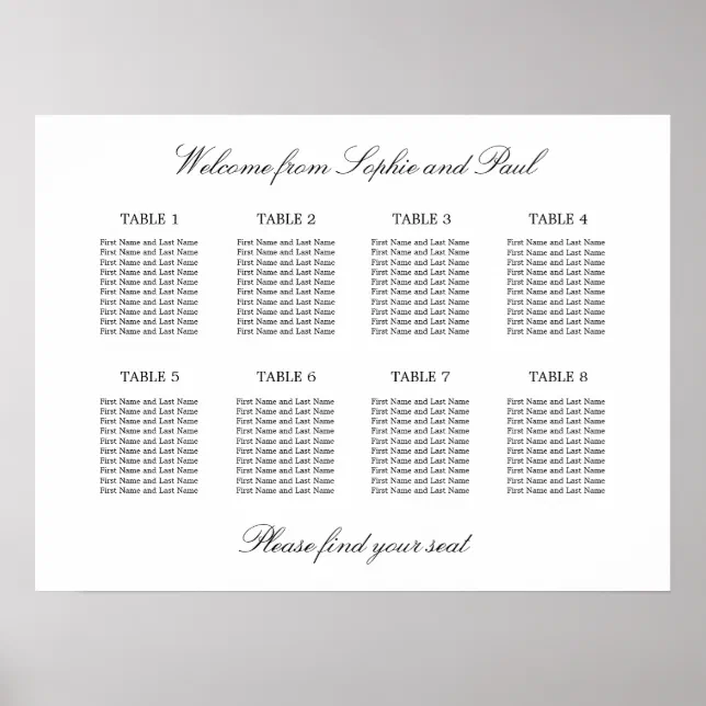 8 Table Elegant Minimalist Seating Chart