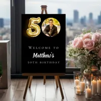 Black gold 50th photo birthday party welcome foam board