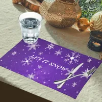 Let It Snow White Snowflakes Blue-Woven Cotton Placemat