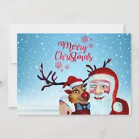 Watercolor Magical Santa Claus Smiling Rudolph Holiday Card