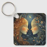 Gemini Twins Zodiac Astrology Celestial Birthday Keychain