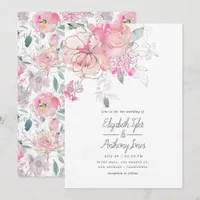 Hand Painted Watercolor Doodle Floral Wedding Invitation