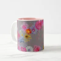 Charming vintage flowers on gray Two-Tone coffee mug