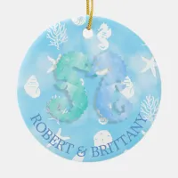 Coastal Christmas Decor Seahorse Personalized Ceramic Ornament