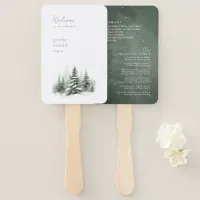 Rustic Winter Wedding Program Forest Green ID1049 Hand Fan