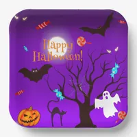 Funny Halloween creatures and candies Paper Plates