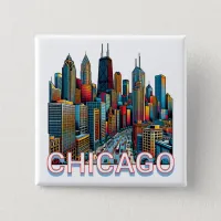 Pop art Comic Book Chicago, Illinois Skyline  Button