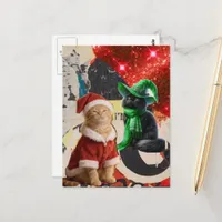 Christmas Cats Mixed Media Collage Postcard
