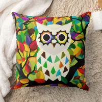 Pretty Colorful Owl Art  Throw Pillow