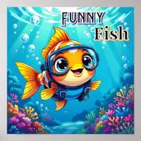 Funny Fish | Cute Cartoon Kid's Nursery Art Poster