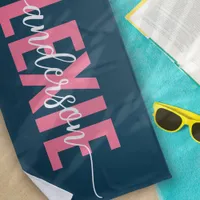 Monogram Blue Pink Personalized Beach Towel