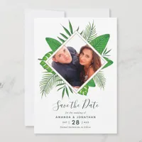 Watercolor tropical foliage Wedding Save the Date