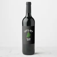 Let's Get Lit Drinking Funny Christmas Wine Label