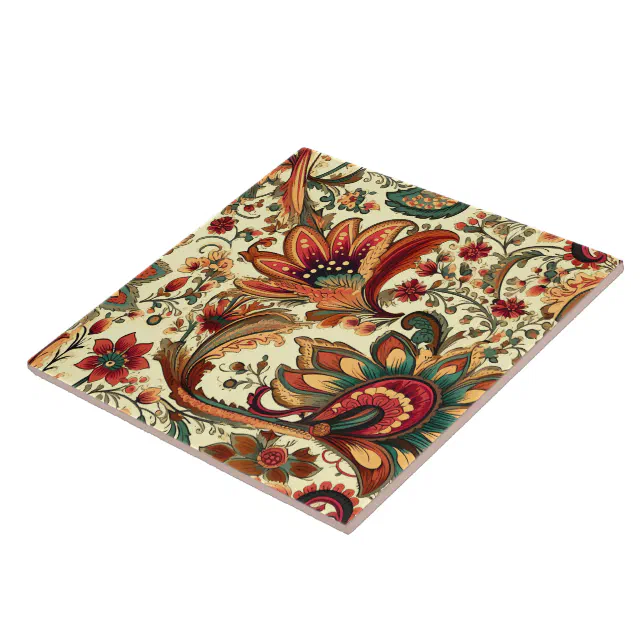 Medieval Inspired Floral Paisley Pattern Ceramic Tile