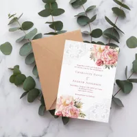 Pink rose gold floral white lace luxury wedding invitation