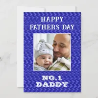 No 1 Daddy Name And Photo Fathers Day Blue Holiday Card