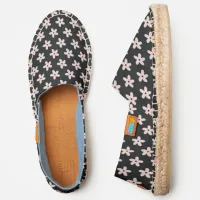 Perky Pastel Pink Daisy Doodles on Black Espadrilles