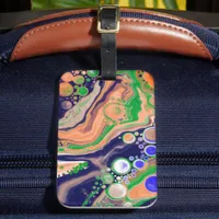 Blue, Coral and Green Pour Painting Fluid Art Luggage Tag