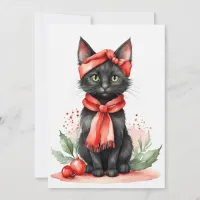 Black Cat with Red Scarf Flat Holiday Card